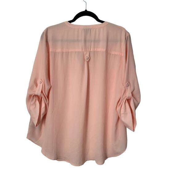 Torrid Top Womens Size 1 Peachy Pink Harper Georgette Pullover 3/4 Sleeve Blouse - Picture 8 of 14